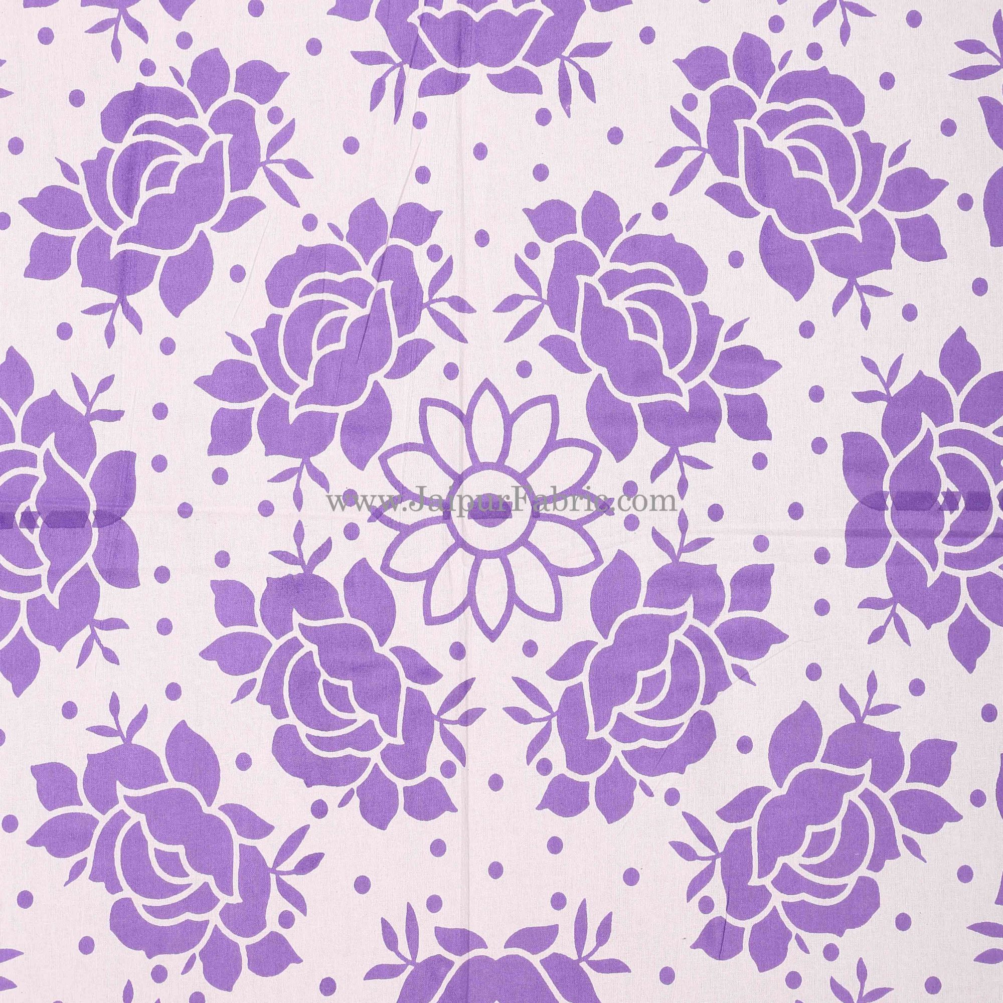 Purple Border Purple Base White Lotus Print Cotton Double Bed Sheet