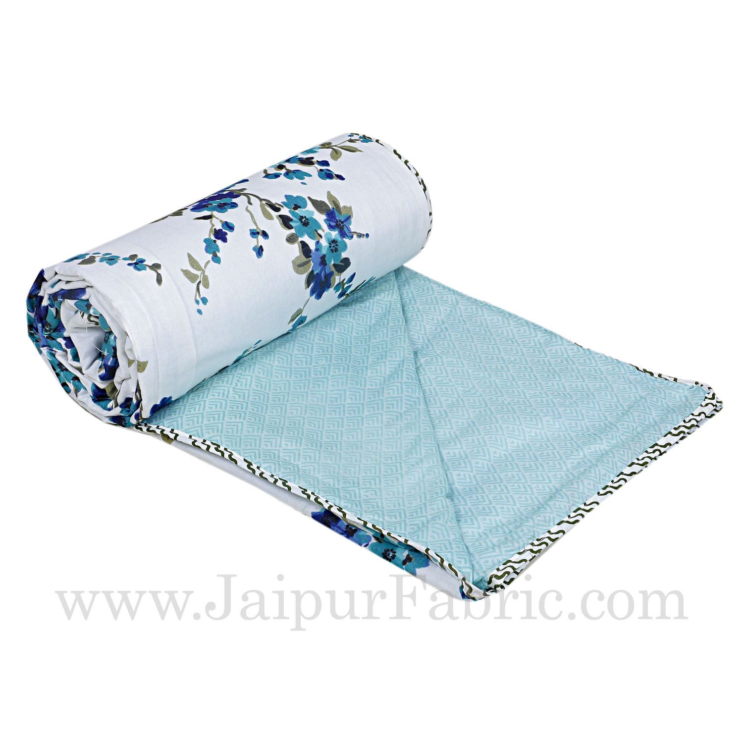 Muslin Cotton Double bed Reversible mulmul Dohar in blue motif floral print