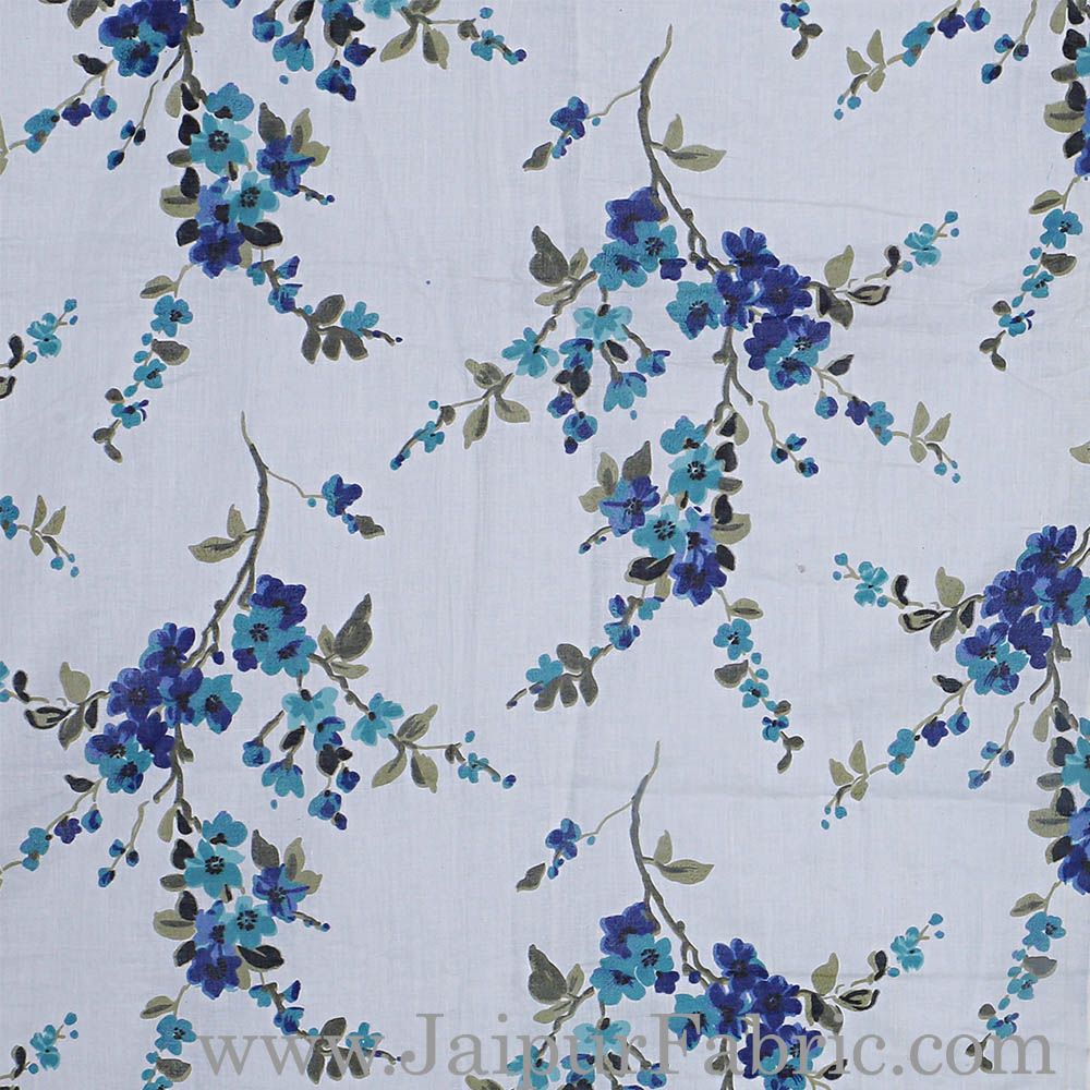 Muslin Cotton Double bed Reversible mulmul Dohar in blue motif floral print