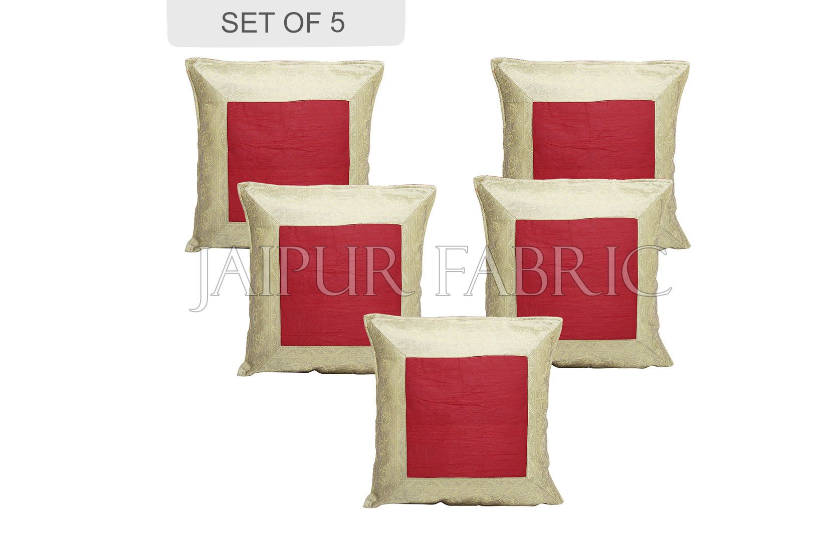 Red Base with Golden Gota Work Border Cotton Satin Silk Cushion Cover