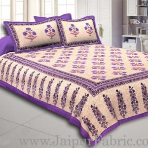 Purple Border Long Gamla cream base purple flower cotton double bedsheet