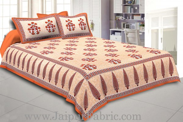 Brown Border long leaf cream base with brown flower bunch pattern cotton double bedsheet