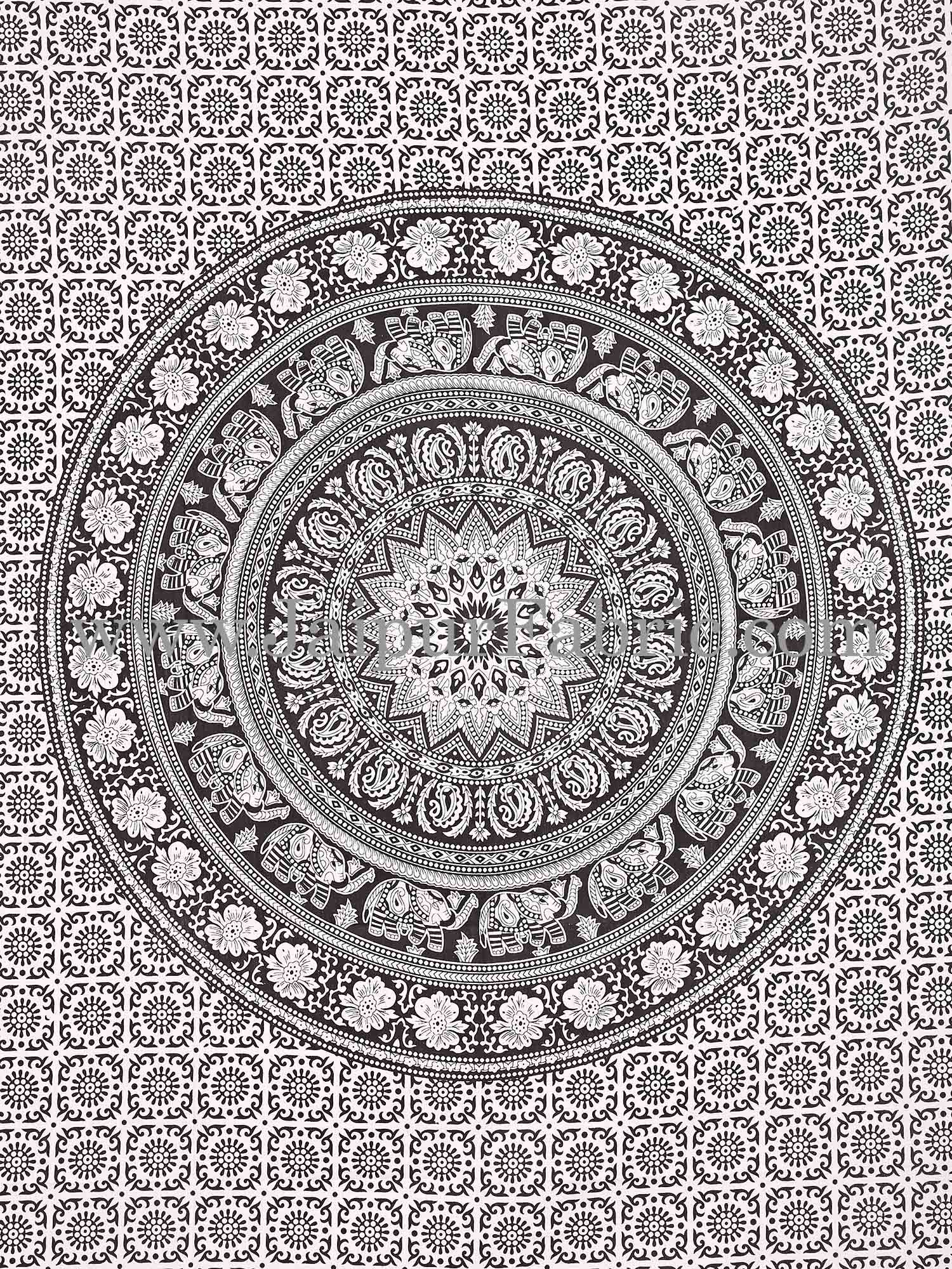 Black and White Tapestry with concentric circle mandala design wall hanging and beach throw 90x60
