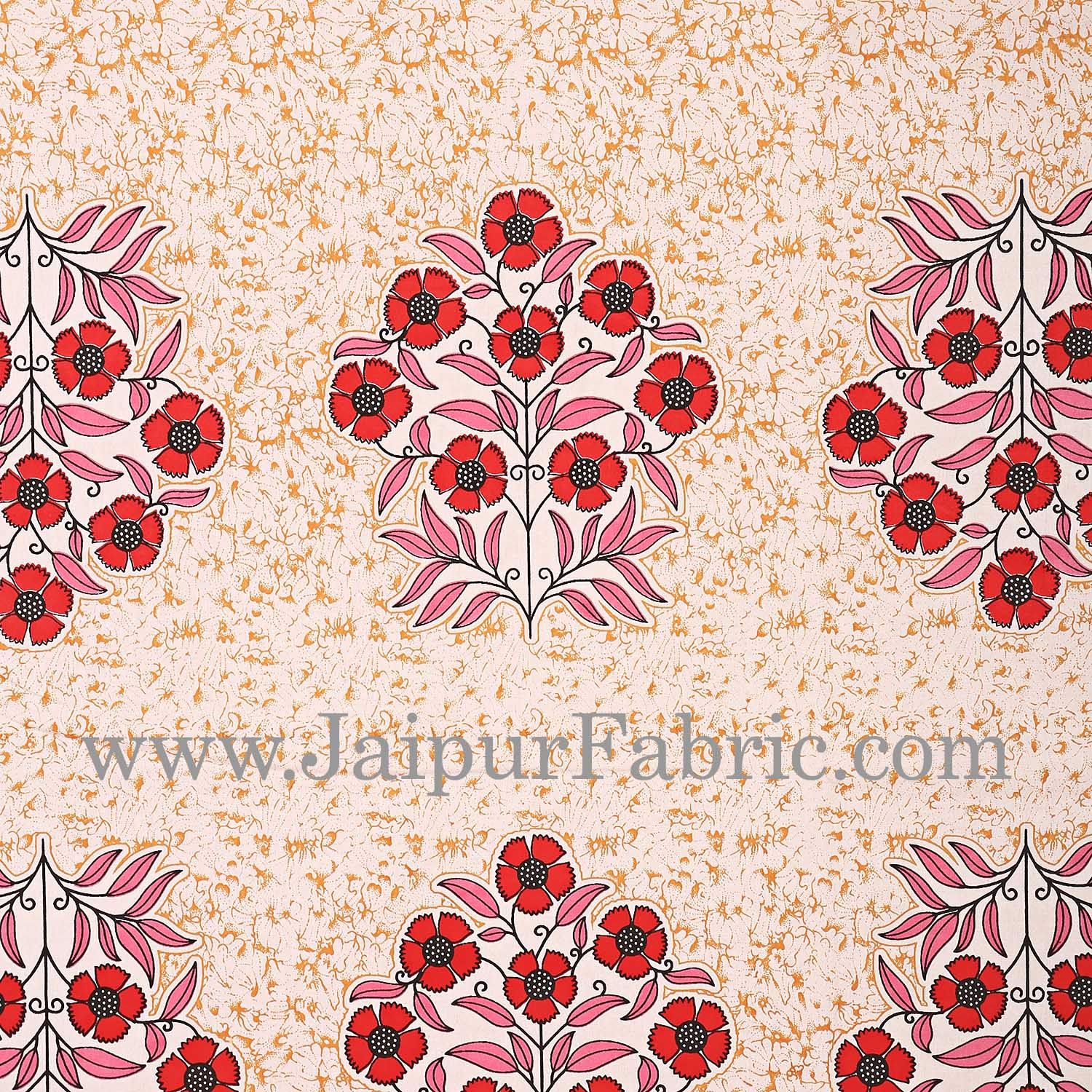 Red Border with long paan print cotton double bedsheet