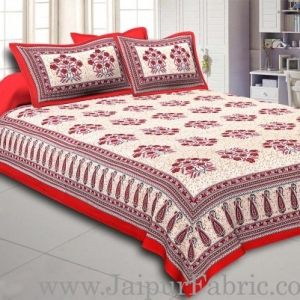 Red Border with long paan print cotton double bedsheet