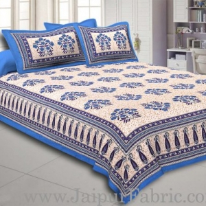 Blue Border with long paan print cotton double bedsheet