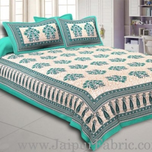 Green Border with long paan print cotton double bedsheet