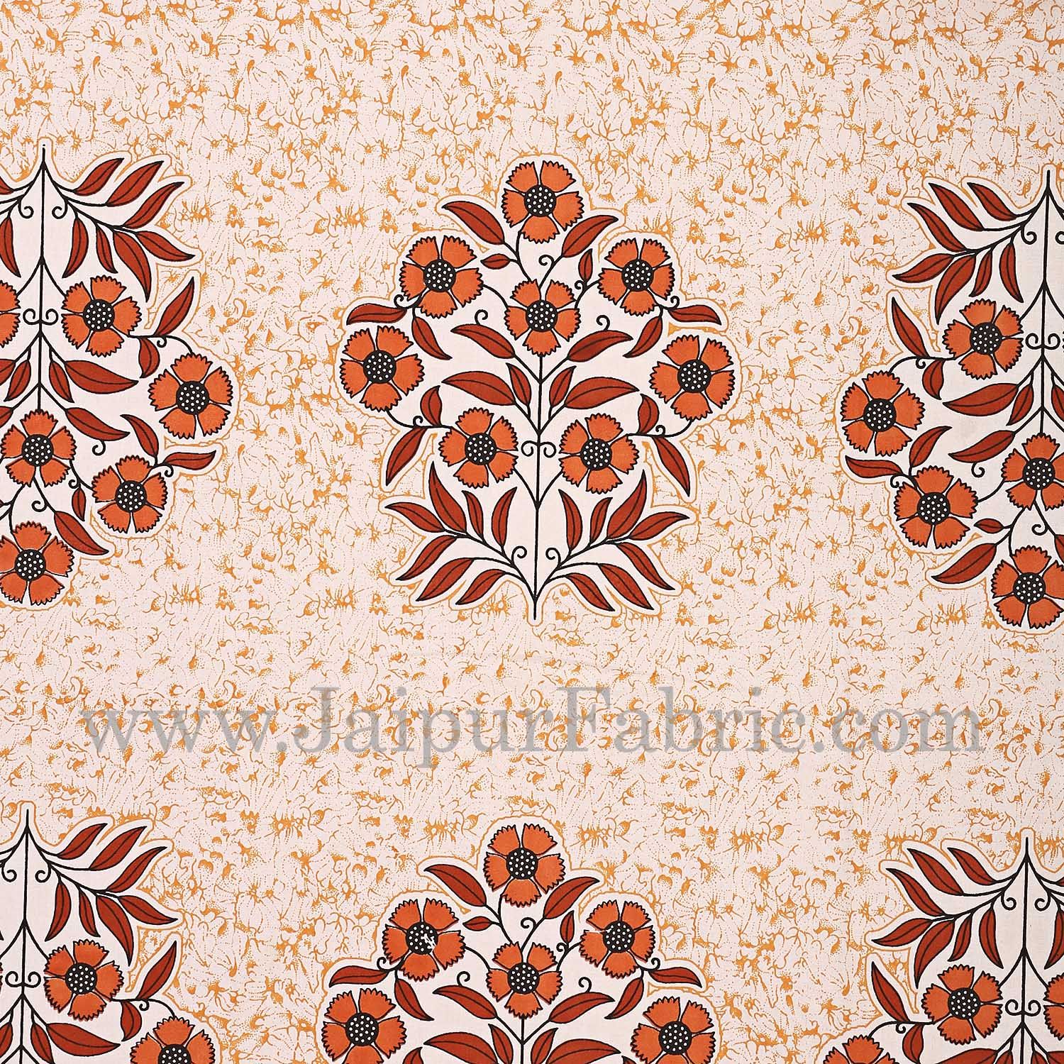 Brown Border with long paan print cotton double bedsheet