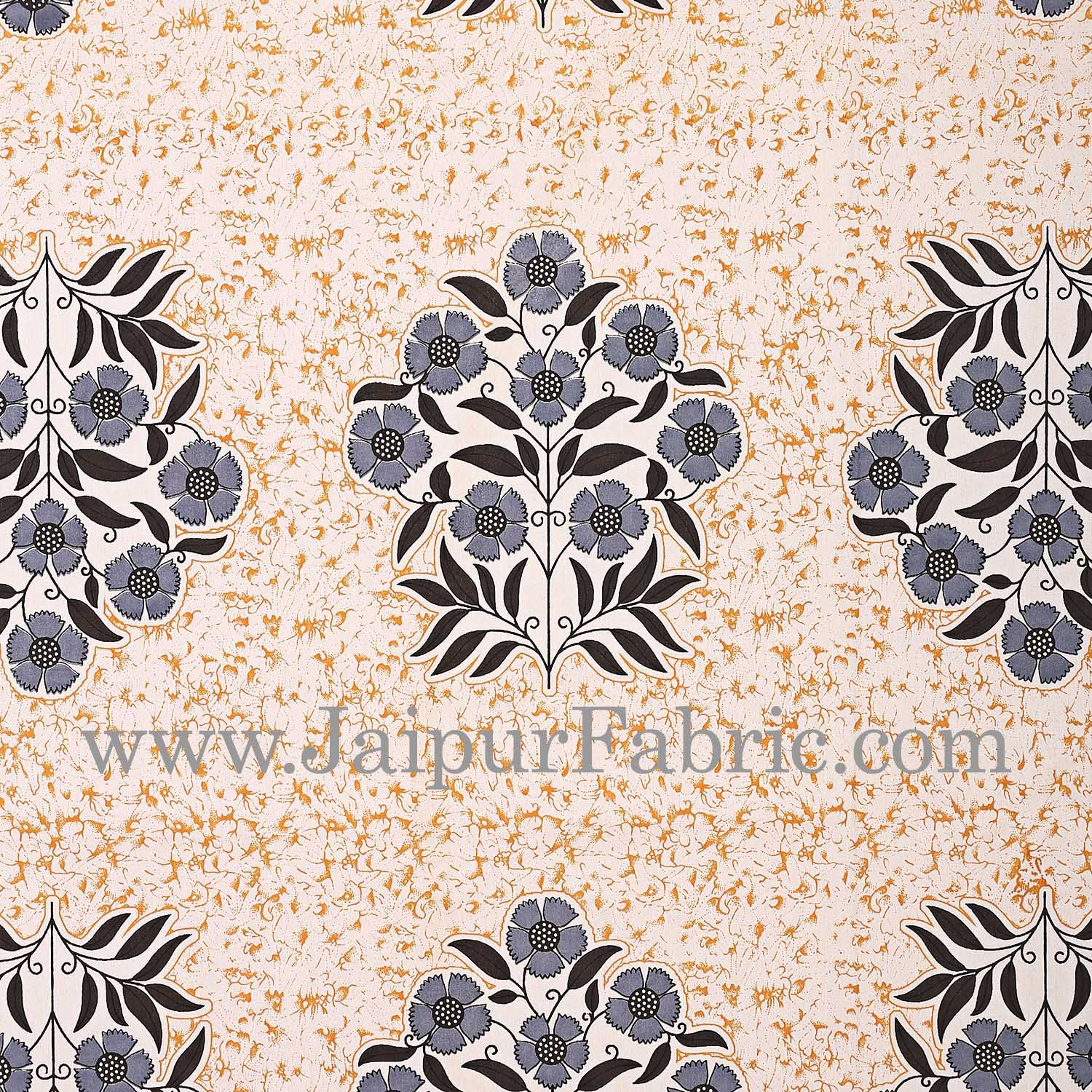 Grey Border with long paan print cotton double bedsheet