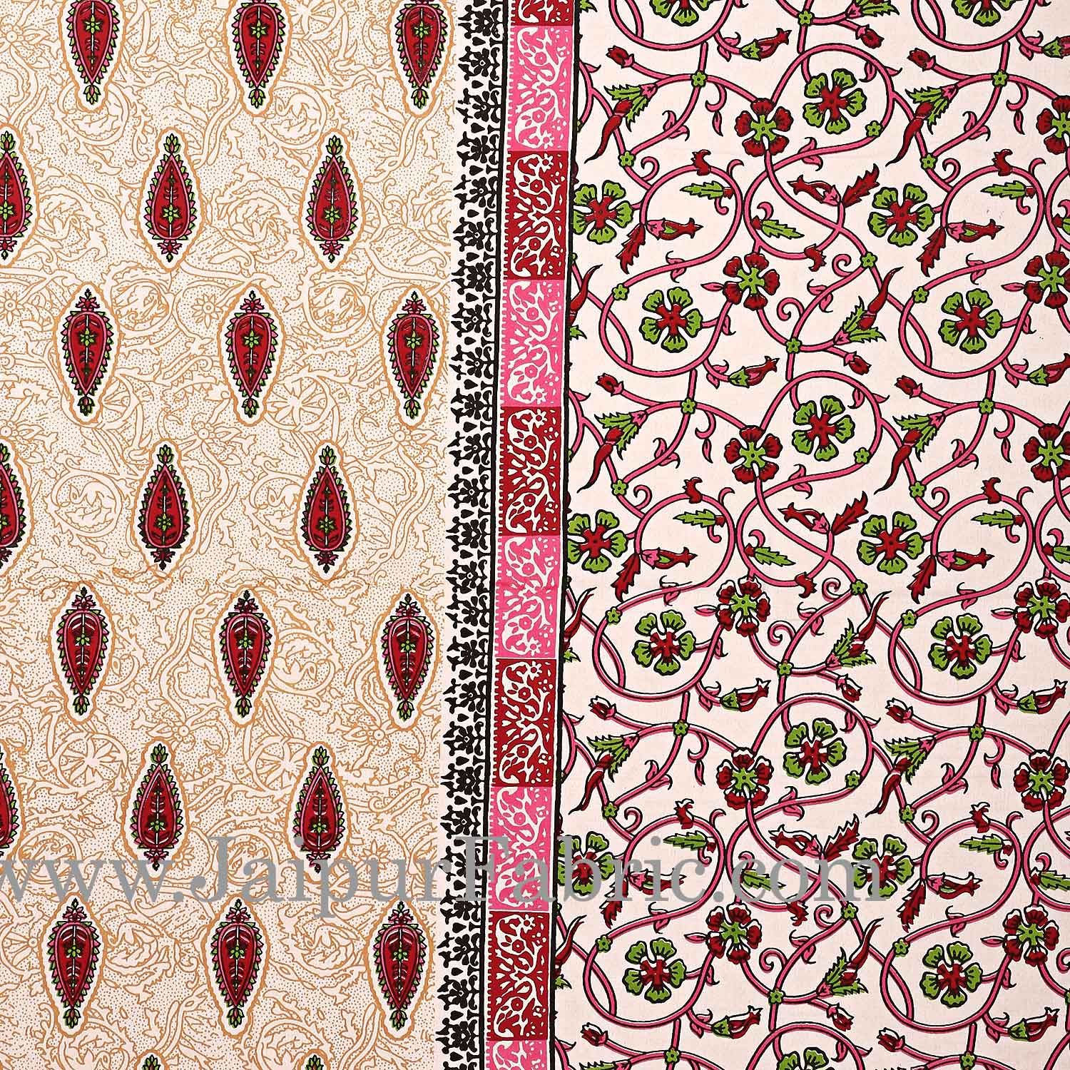 Pink Border with broad jaal pattern cotton double bedsheet