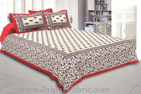 Red Border with broad jaal pattern cotton double bedsheet