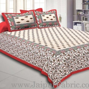 Red Border with broad jaal pattern cotton double bedsheet