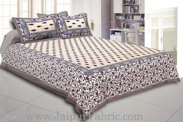 Grey Border with broad jaal pattern cotton double bedsheet