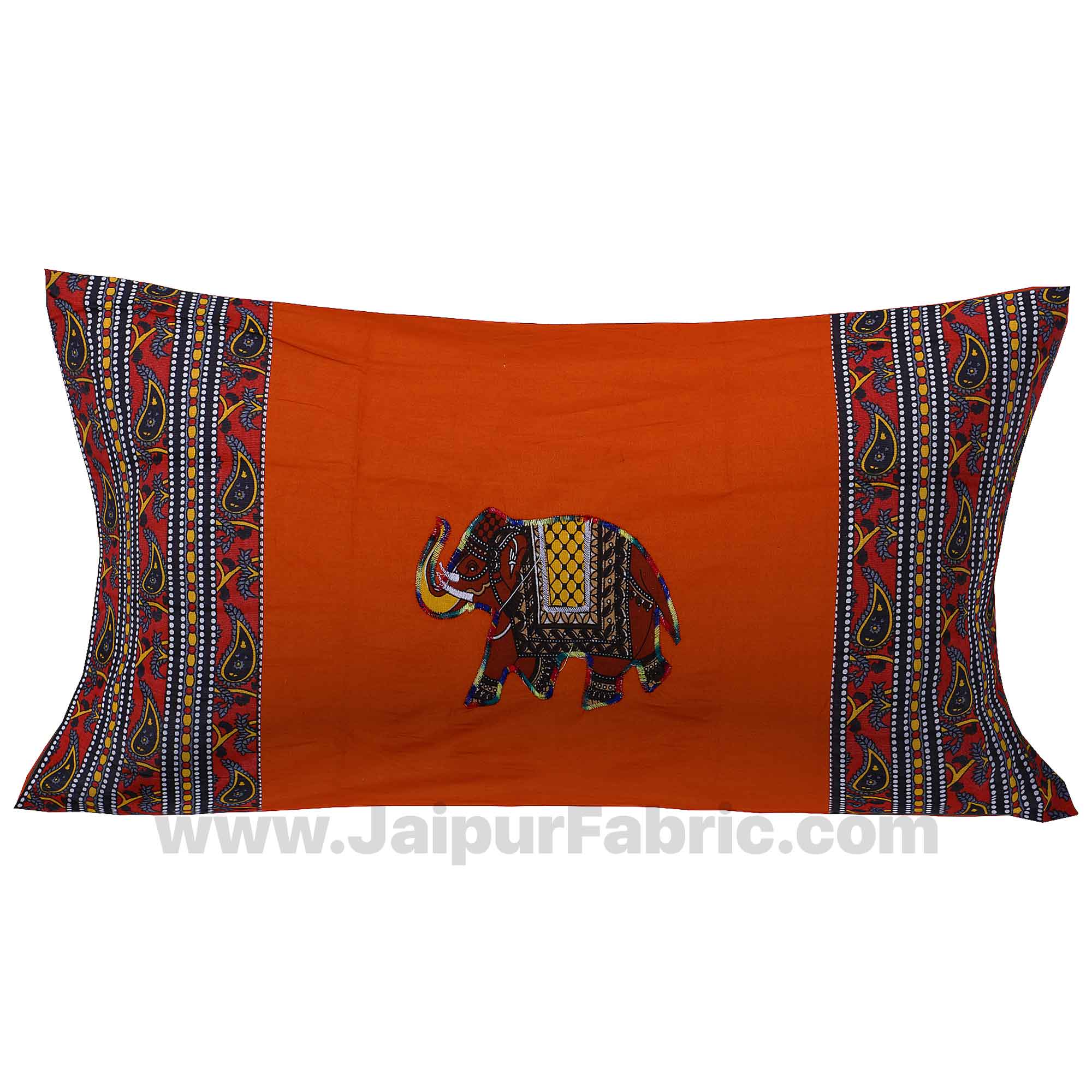 Applique Orange Elephant Jaipuri  Hand Made Embroidery Patch Work Single Bedsheet