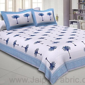 Double Bedsheet Fine Cotton Sky Blue Palm Polka