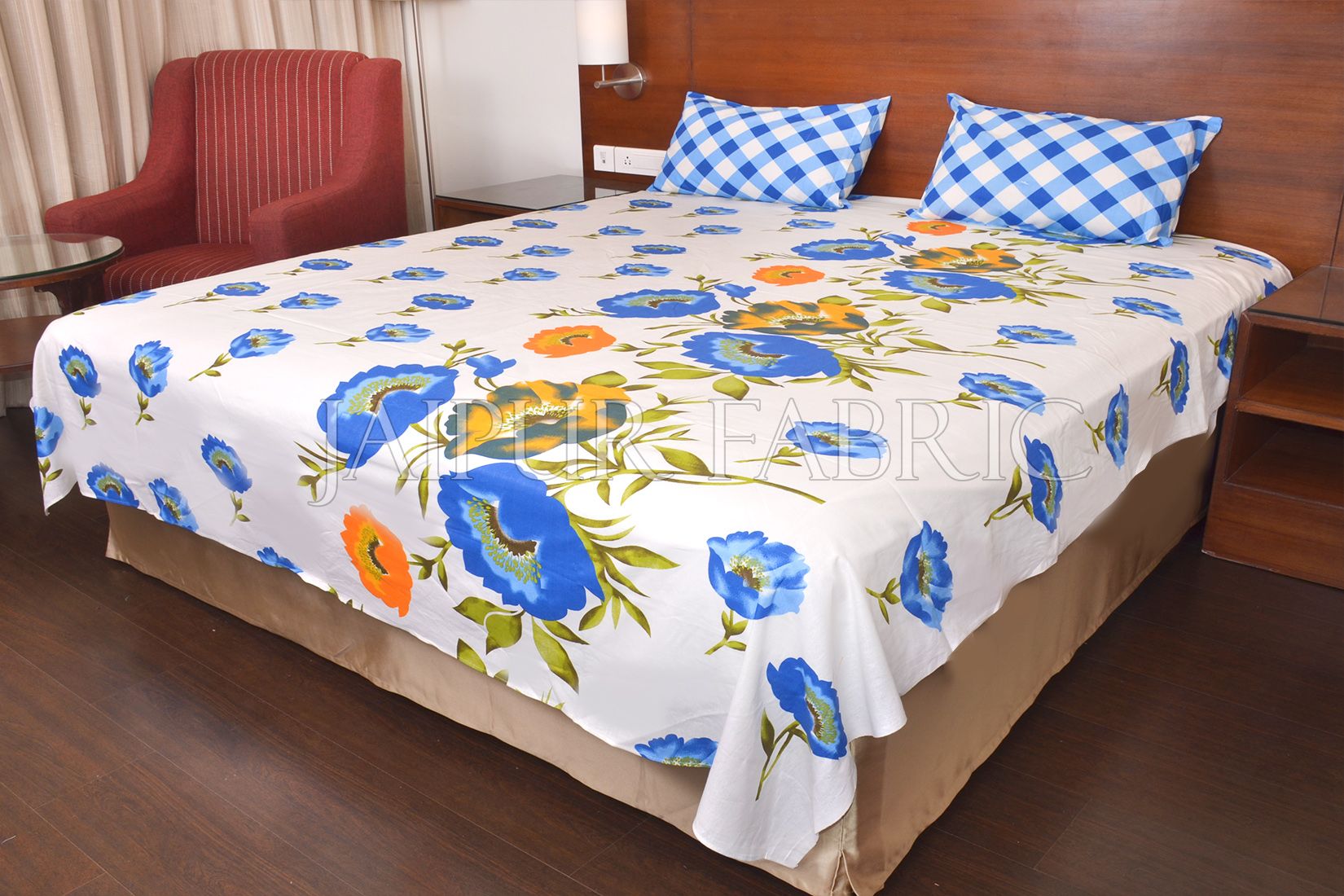 Blue Checkered Plaid Pattern Double Bed Sheet