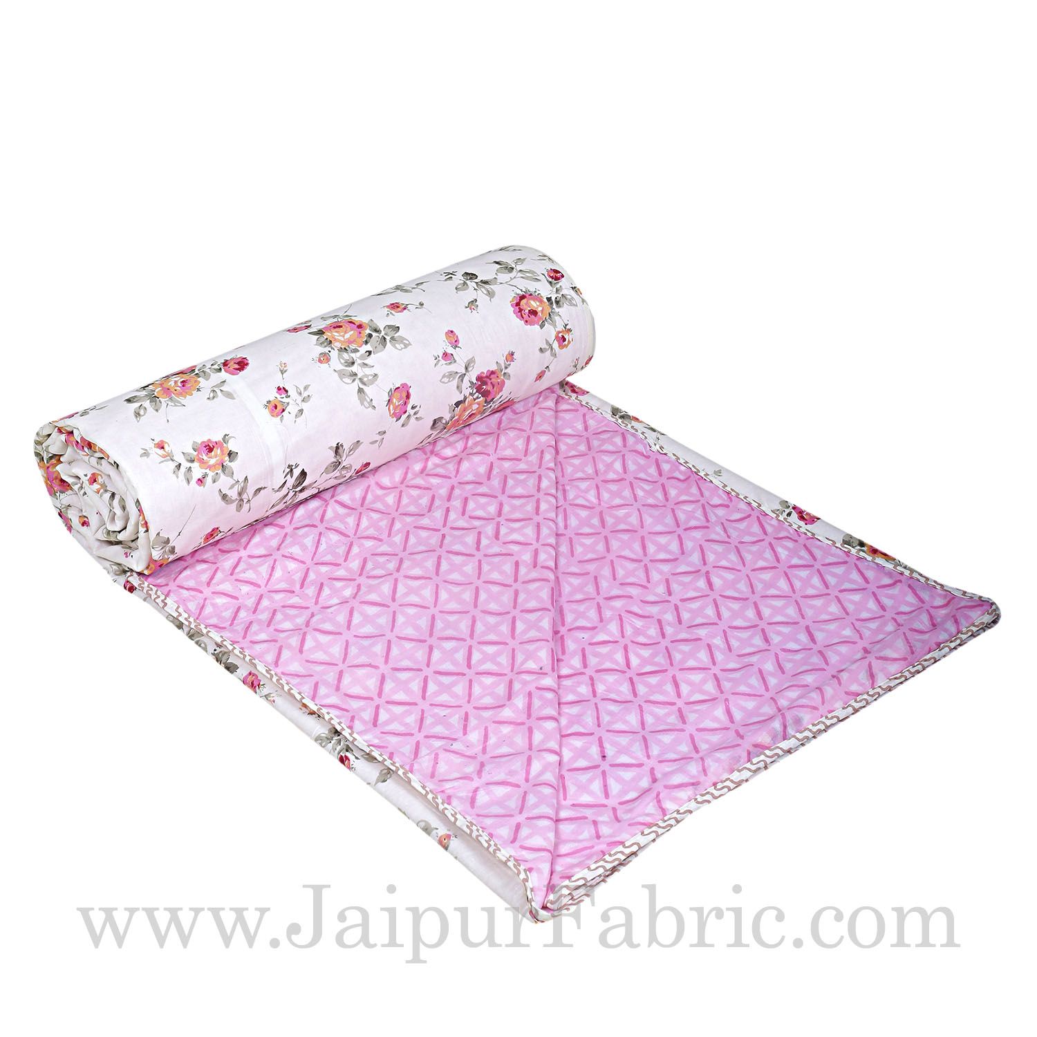 Muslin Cotton Double bed Reversible mulmul Dohar in multicolour motif floral print