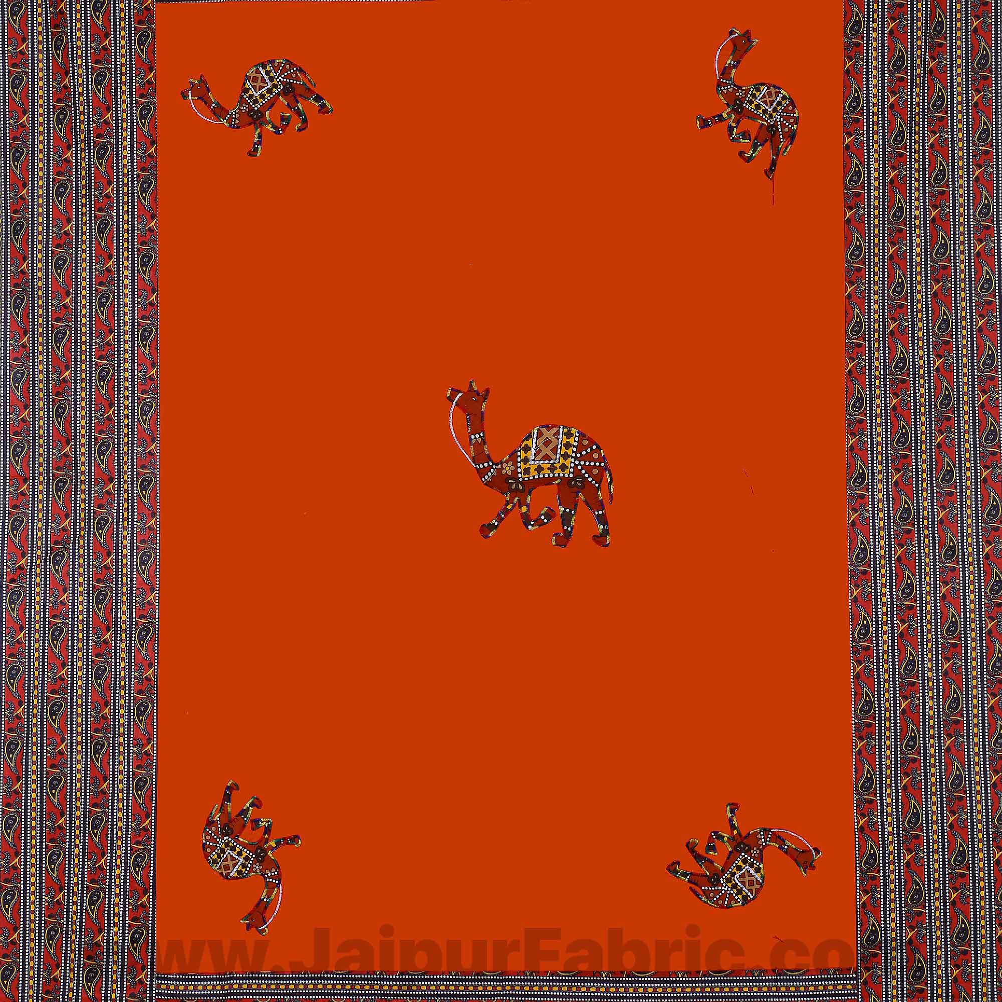 Applique Orange Camel Jaipuri  Hand Made Embroidery Patch Work Single Bedsheet