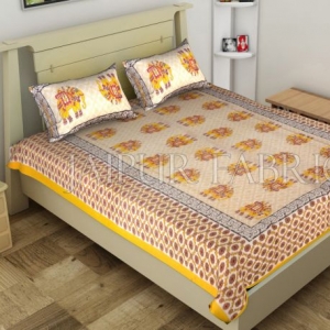 Yellow Big Size Elephant Printed Cotton Single Bed Sheet