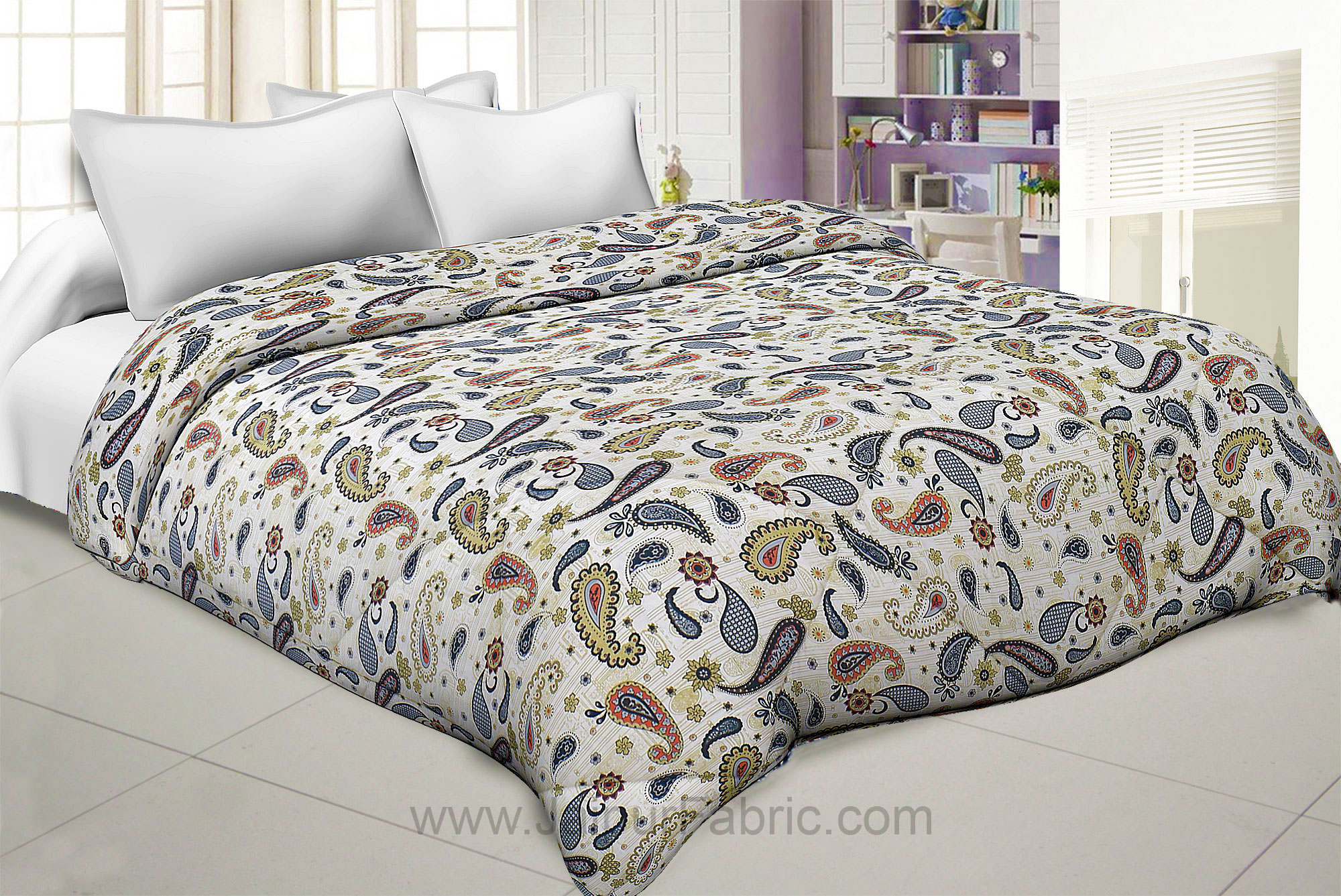 Paisley Creamish Green Double Bed Comforter