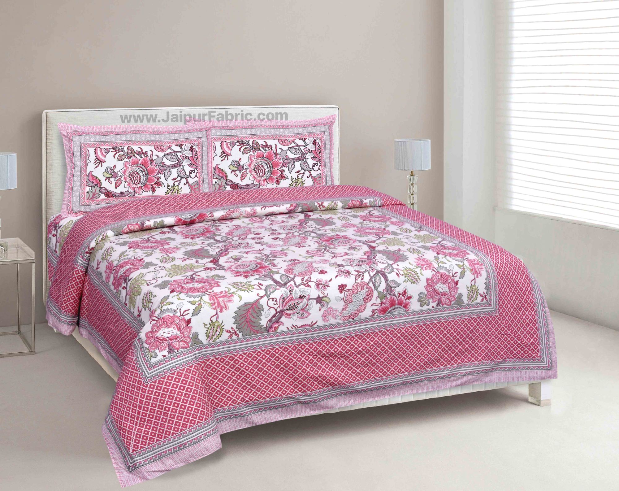 Combo372 Bed in a Bag Pink Floral  1 Dohar + 1 Double BedSheet + 2 Pillow Covers