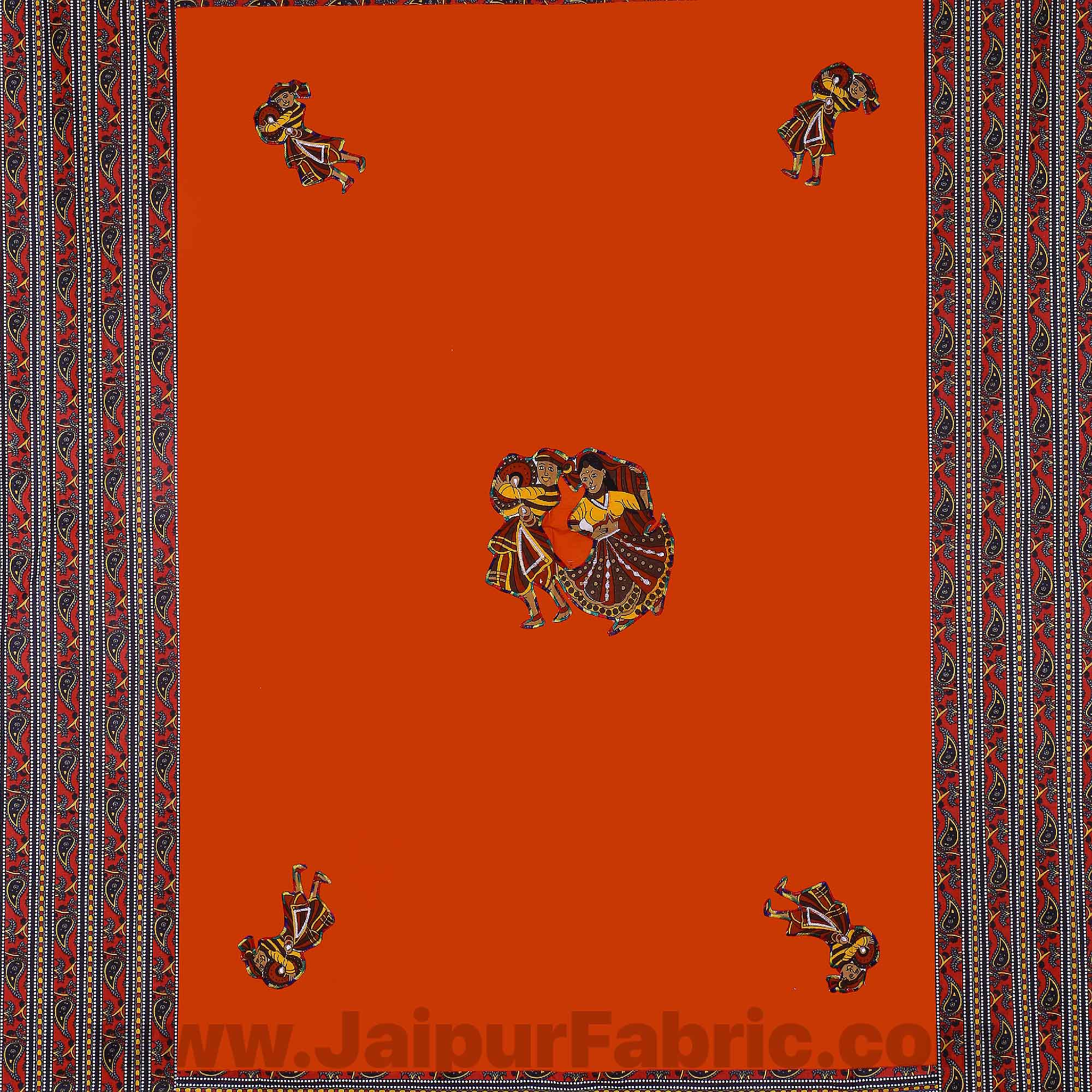 Applique Orange Chang Dance Jaipuri  Hand Made Embroidery Patch Work Single Bedsheet