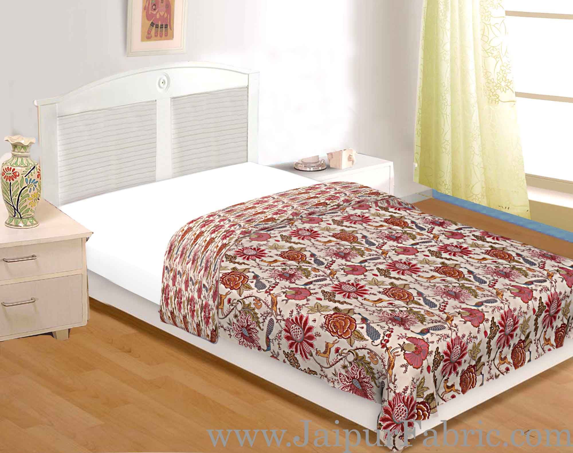 Muslin Cotton Single bed Reversible mulmul Dohar in pink floral motif print