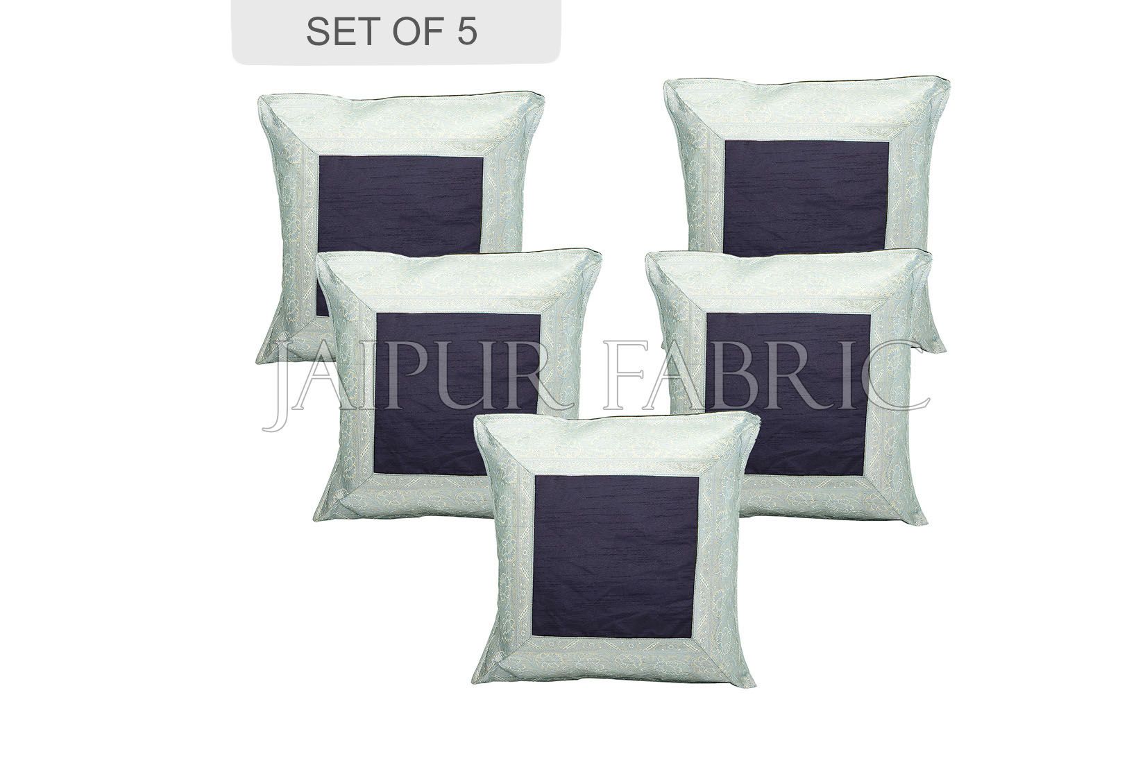 Black Base with Silver Gota Work Border Cotton Satin Silk Cushion Cover