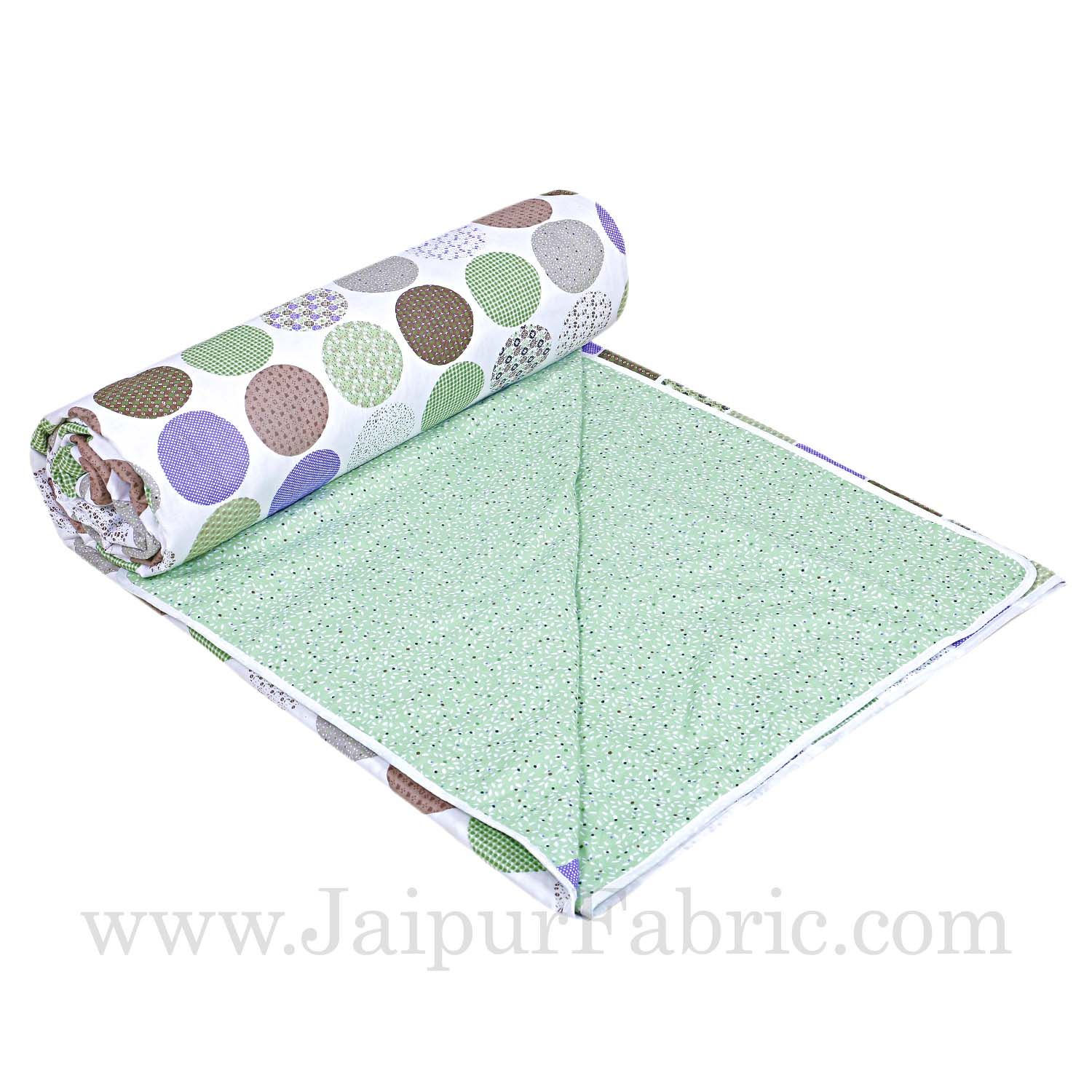Cambric Cotton Double bed Reversible Dohar with glorious green Polka Dots
