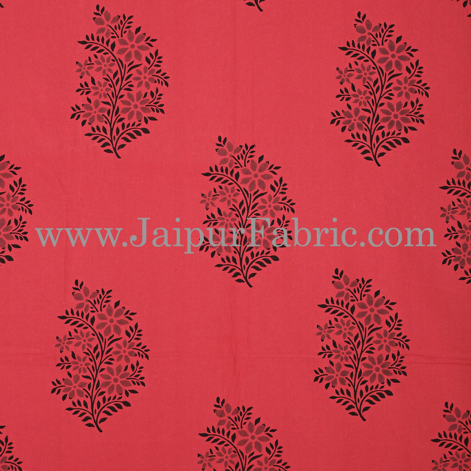 Brick Colour With Black Floral Pattern Hand Block Print Super Fine Cotton Double Bedsheet