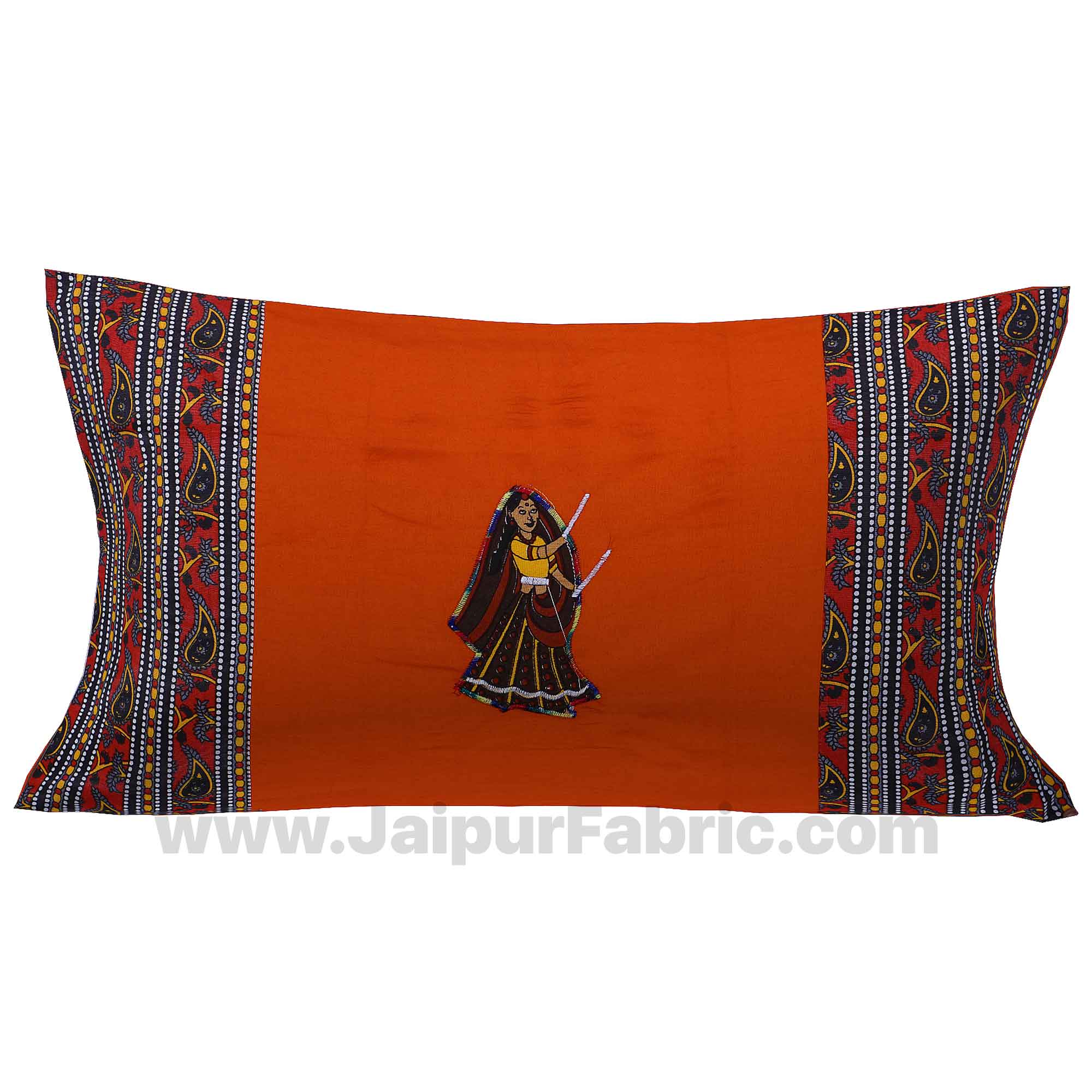 Applique Orange Dandiya Jaipuri  Hand Made Embroidery Patch Work Single Bedsheet