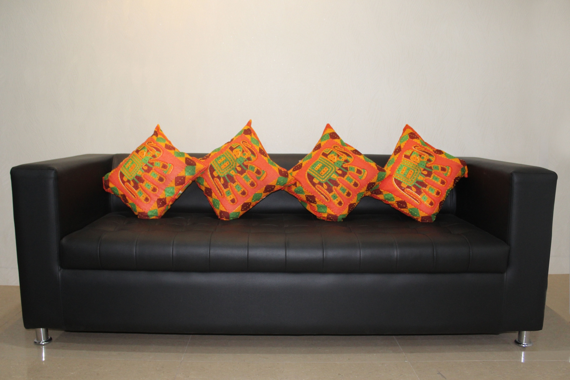 Orange Jaisalmer handmade Embroidery with Thread work Elephant Print Cushion cover
