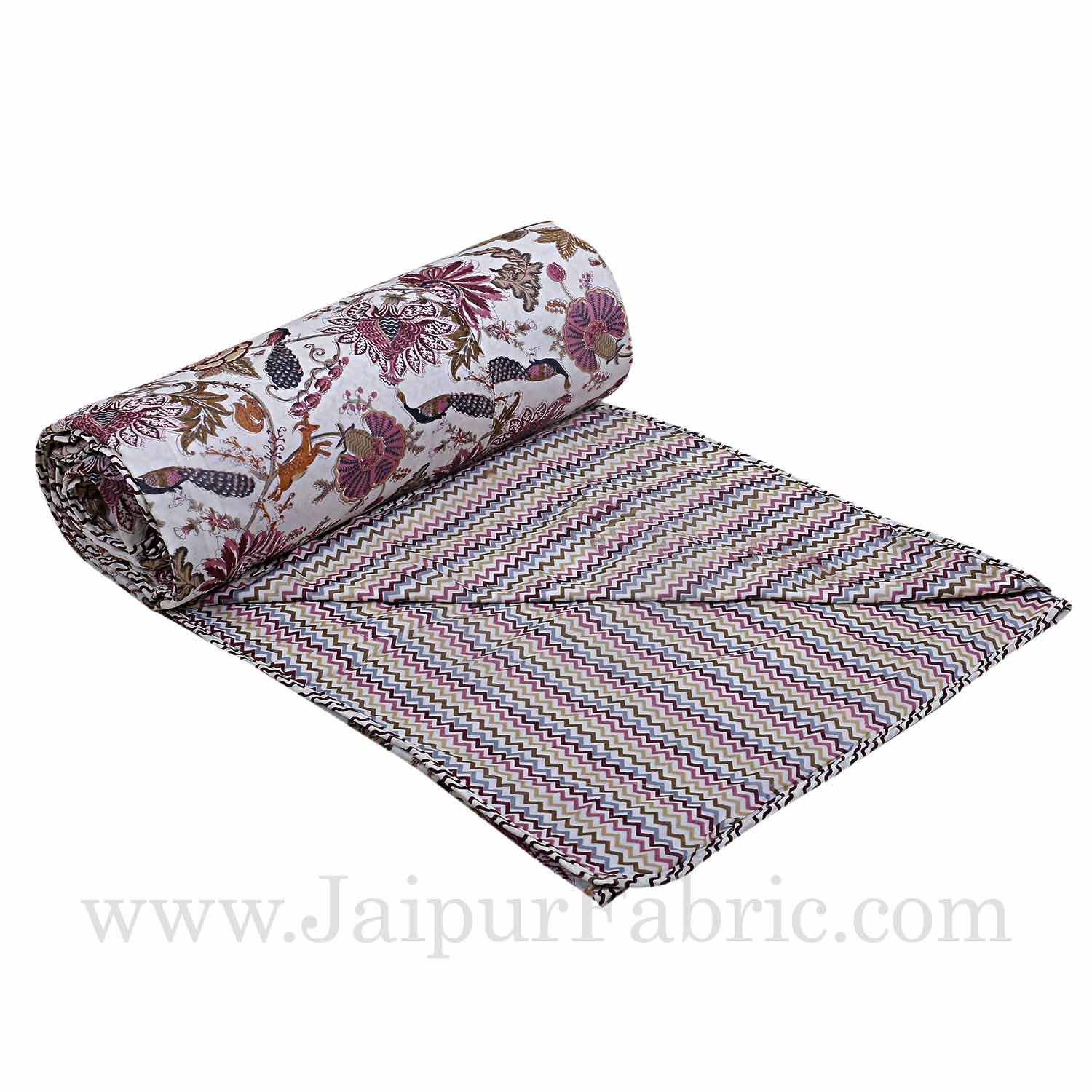 Muslin Cotton Double bed Reversible mulmul Dohar in seamless plum floral print