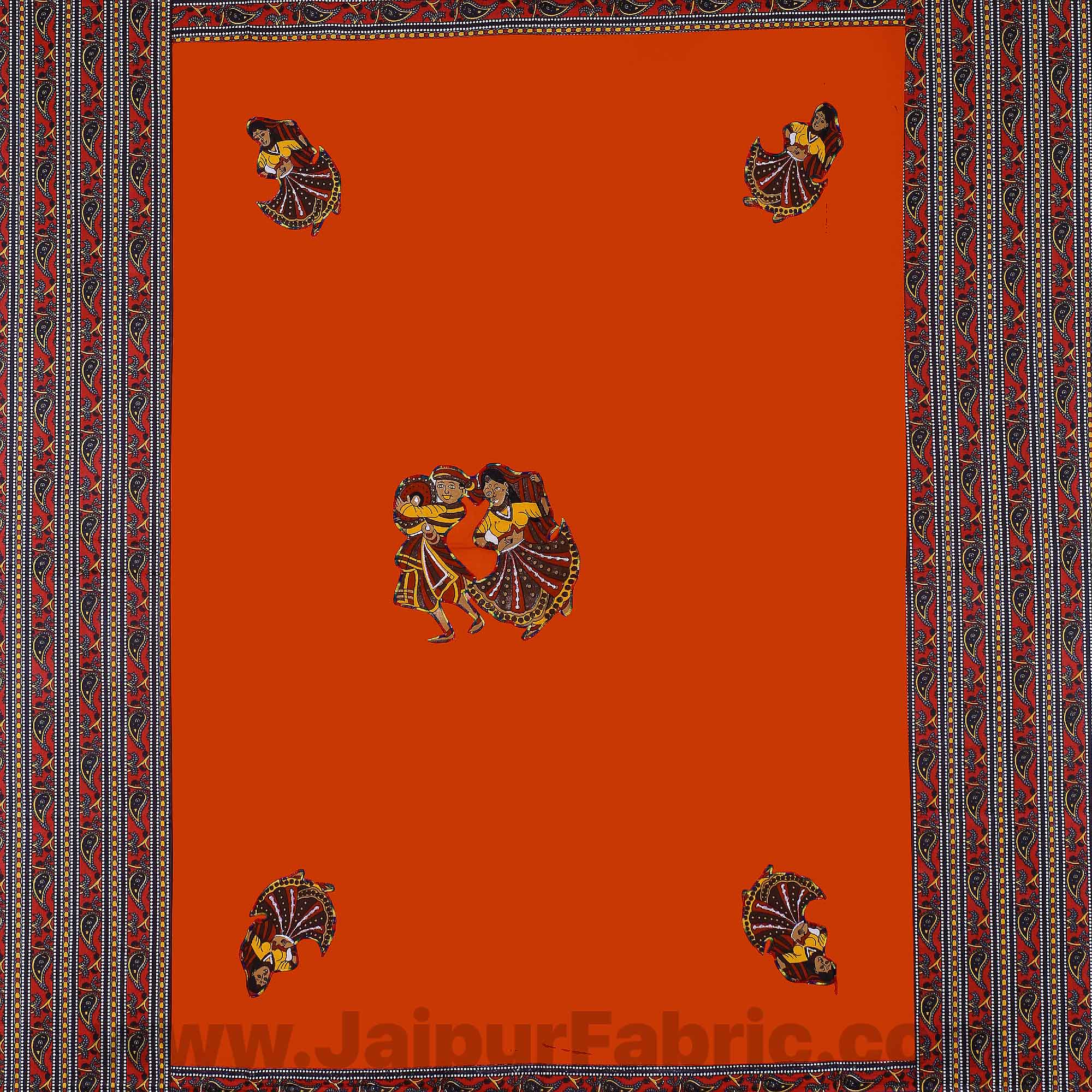 Applique Orange Rajasthani Dance Jaipuri  Hand Made Embroidery Patch Work Single Bedsheet