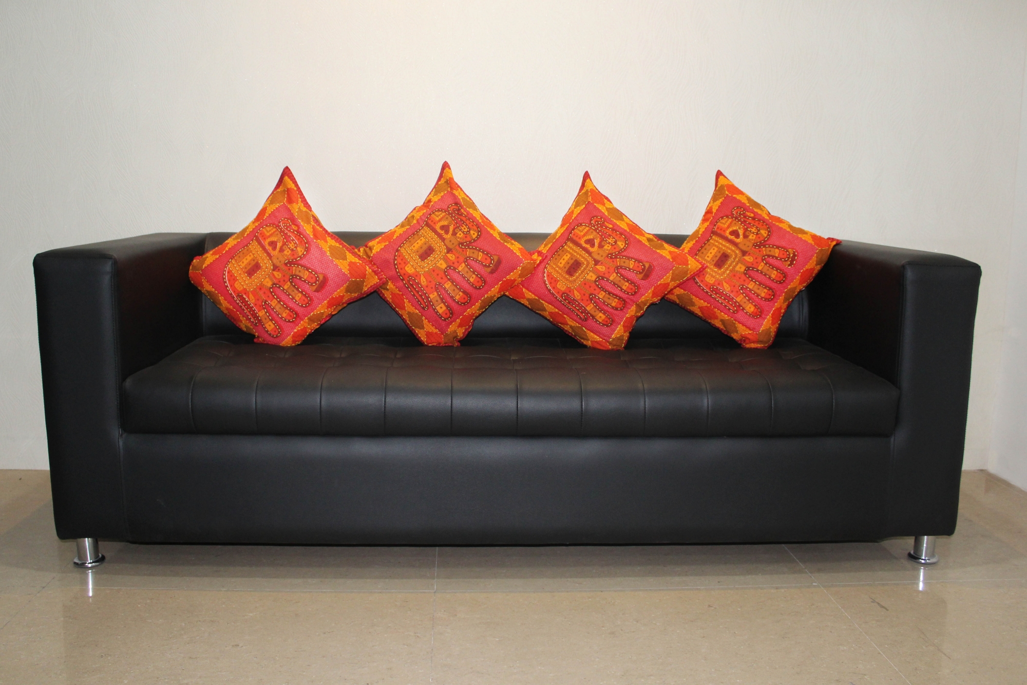 Red Jaisalmer handmade Embroidery with Thread work Elephant Print Cushion cover