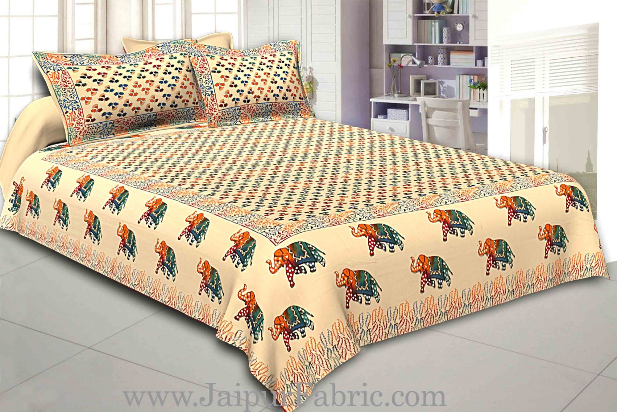 Jaipur Razai Double Bed With Satrangi Elephant Pattern Combo Pack
