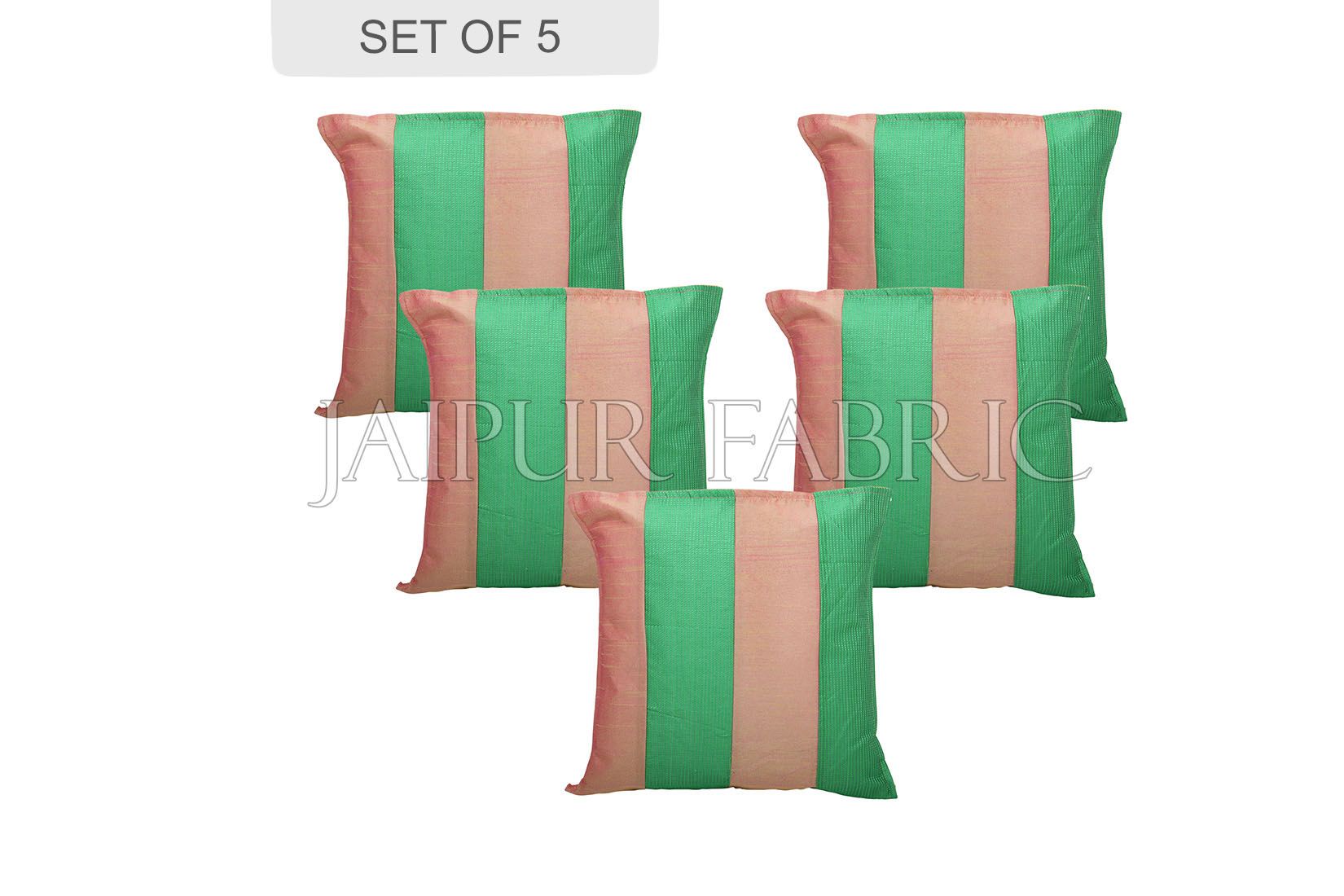 Copper and Green Thread Work Cotton Satin Silk Cushion Cover
