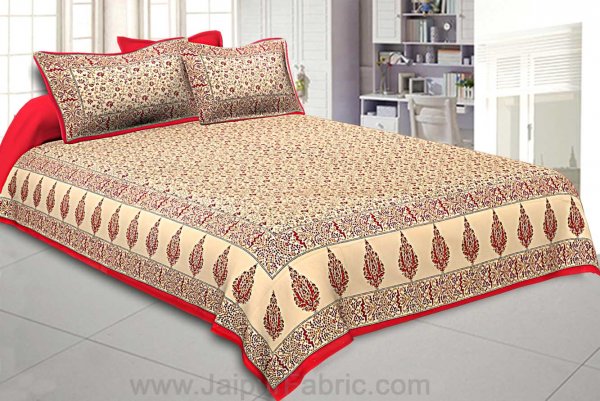Ethnic Gold Red Floral Double Bedsheet