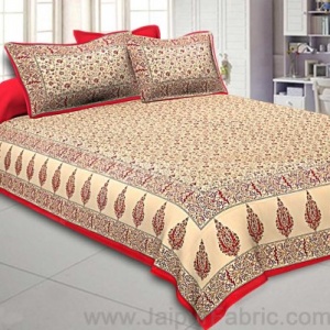 Ethnic Gold Red Floral Double Bedsheet