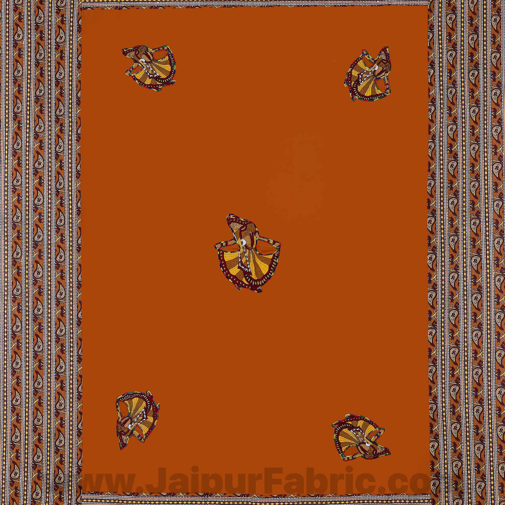 Applique Mustard Gujri Jaipuri  Hand Made Embroidery Patch Work Single Bedsheet