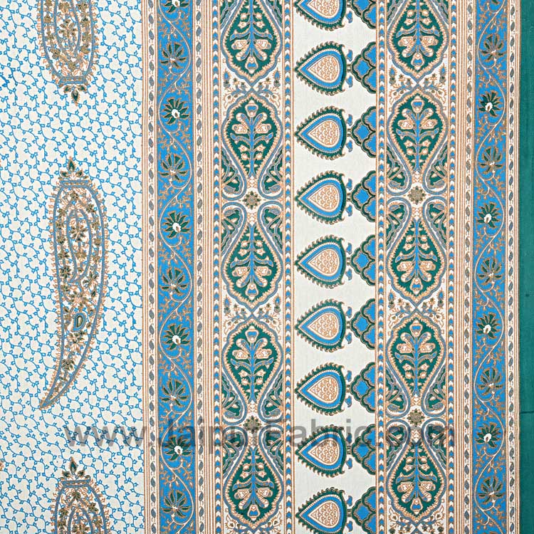 Ethnic Petals Print Peacock Green Bedsheet