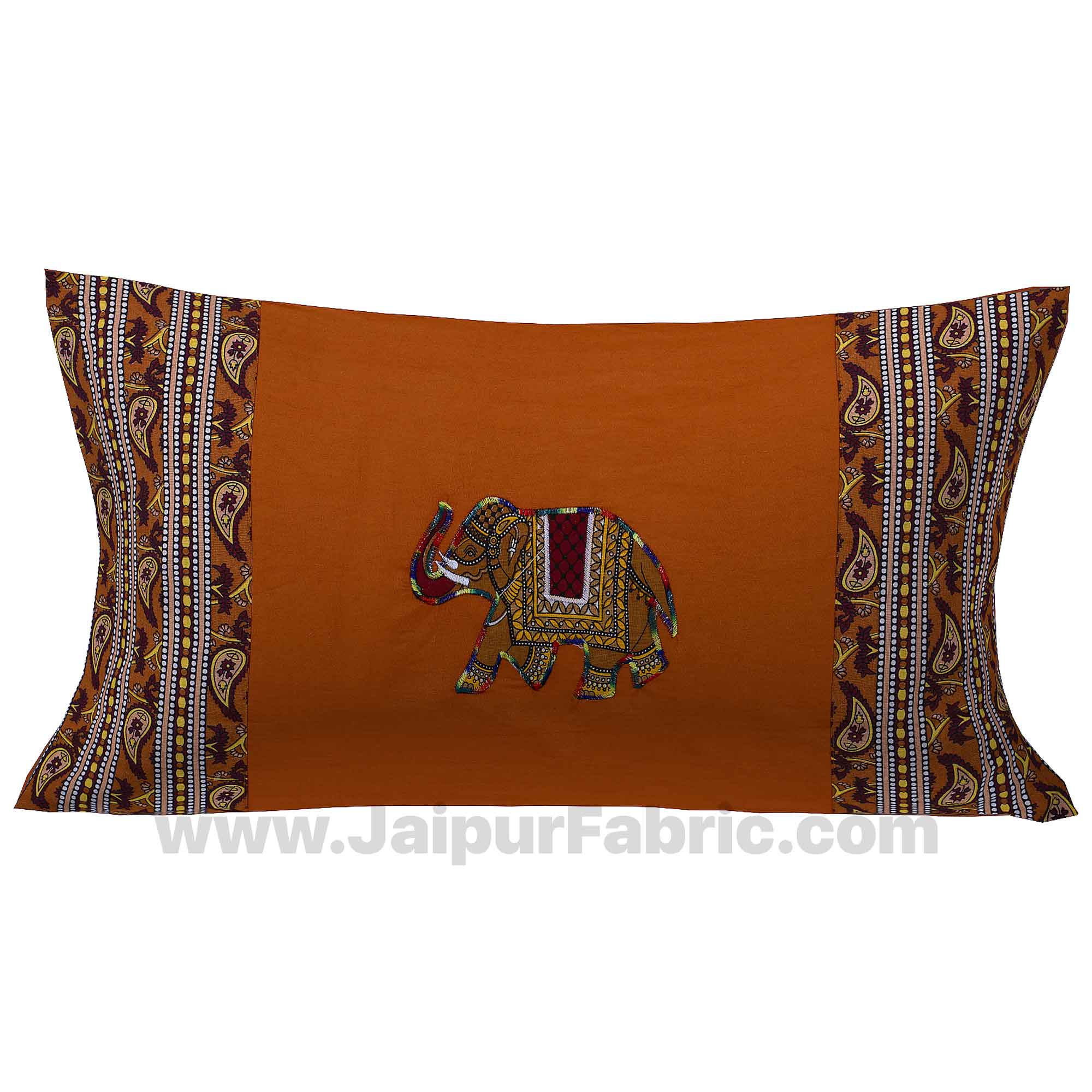 Applique Mustard Elephant Jaipuri  Hand Made Embroidery Patch Work Single Bedsheet