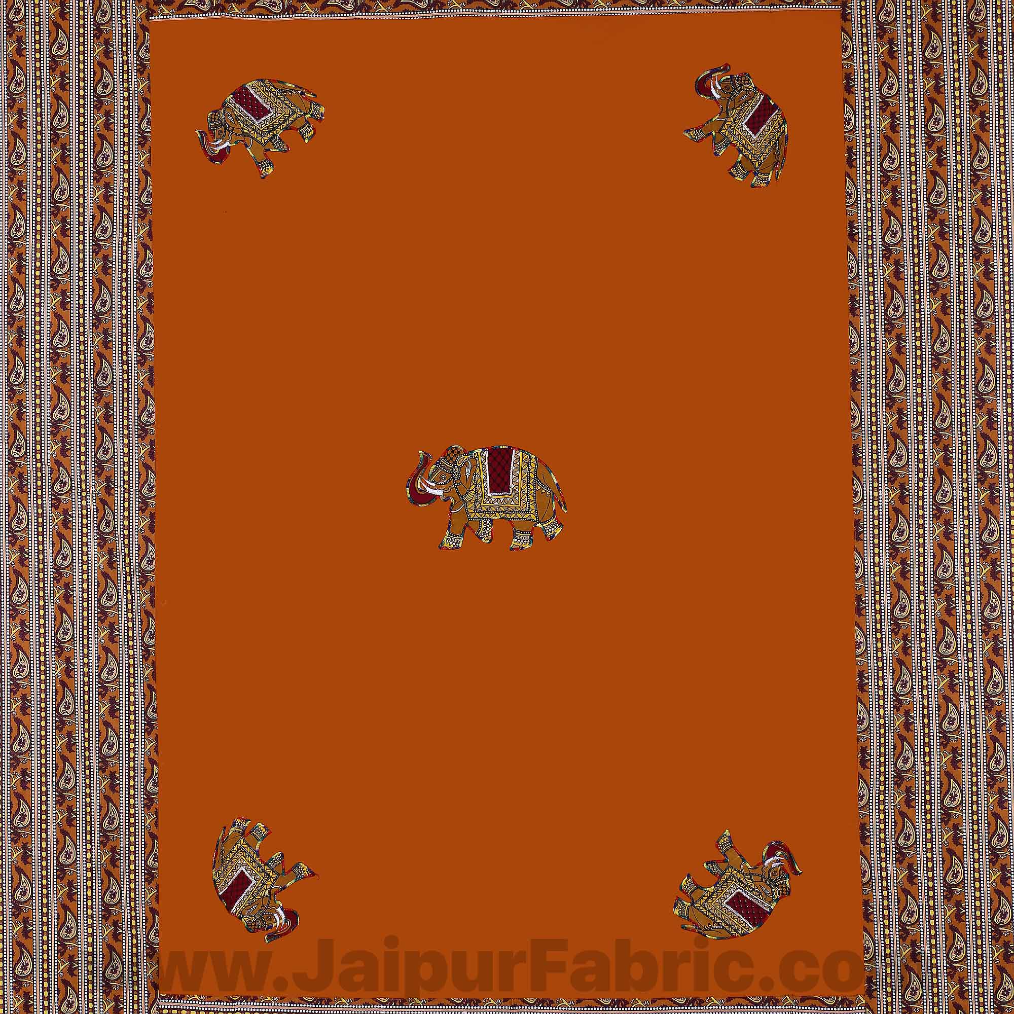 Applique Mustard Elephant Jaipuri  Hand Made Embroidery Patch Work Single Bedsheet