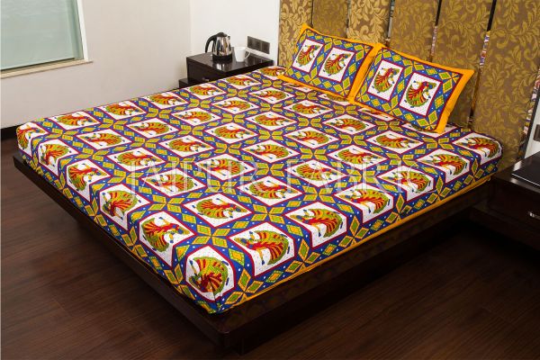 Yellow Jaipuri Ghoomar Dance Print Cotton Double Bed Sheet
