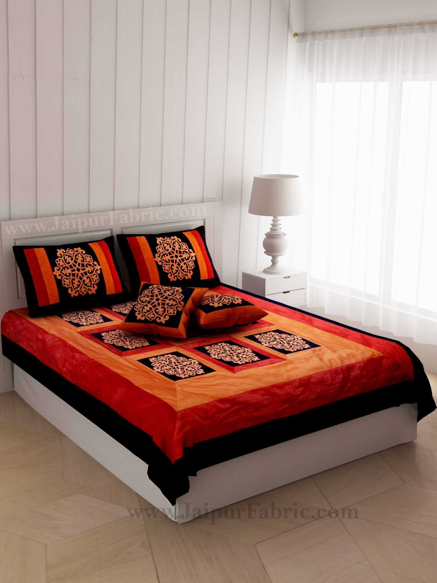 Rajwada Thread-work Silk Double Bed Cover