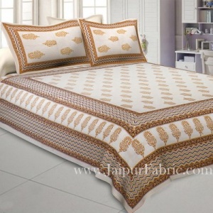 Peaceful Cream Double Bedsheet with Gold Work