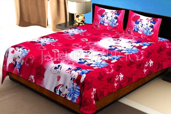 Red Base Mickey Mouse Cotton Double Bed Sheet