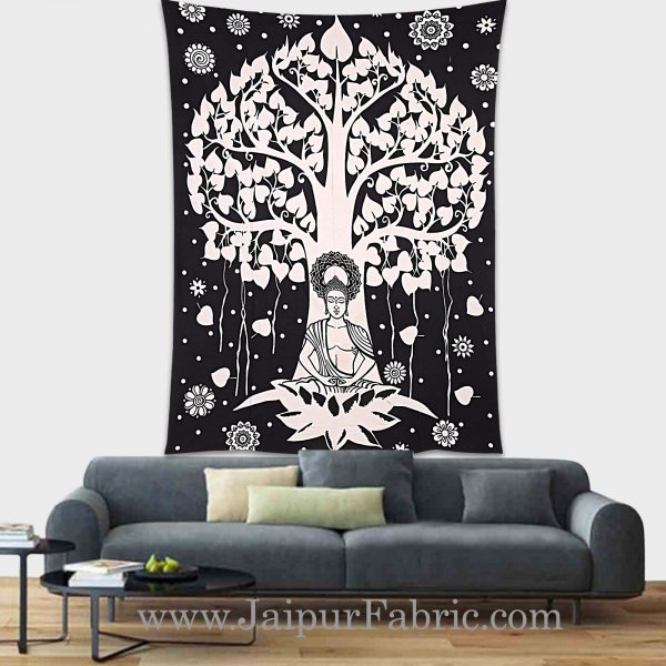 Black and White Tapestry Buddha design wall hanging for meditation