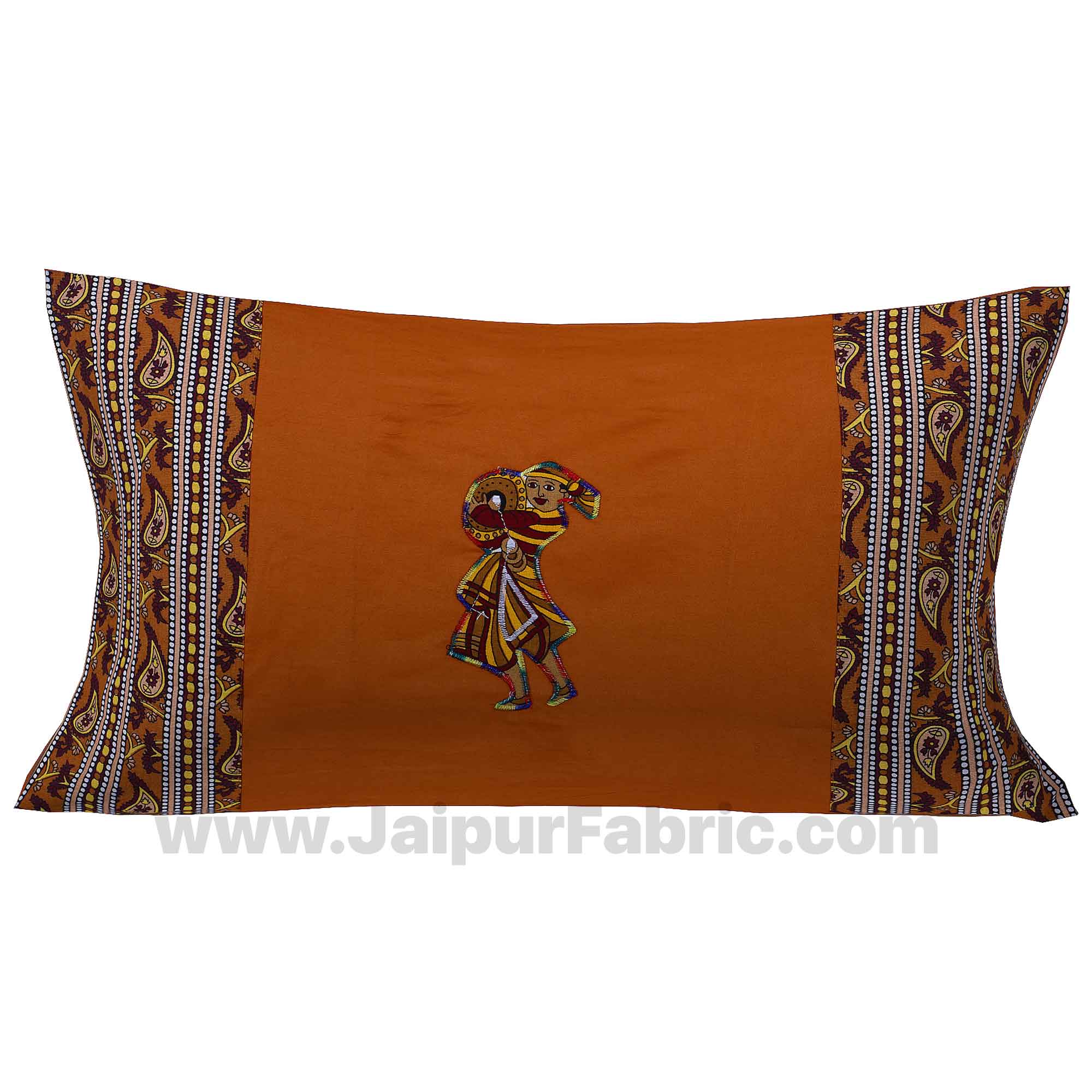 Applique Mustard Chang Dance Jaipuri  Hand Made Embroidery Patch Work Single Bedsheet