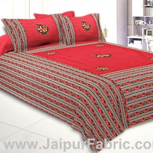 Double Bedsheet Rani color Gujri dance applique Design